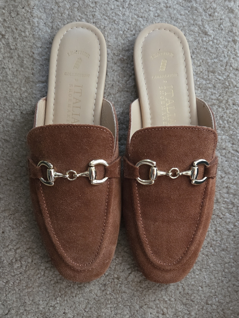Italian Shoemakers Brown Suede Horsebit Mules